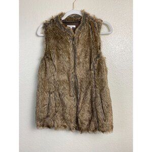 Maurices Full Zip Brown Faux‎ Fur Vest Knit back Medium Mobwife penny lane Brown